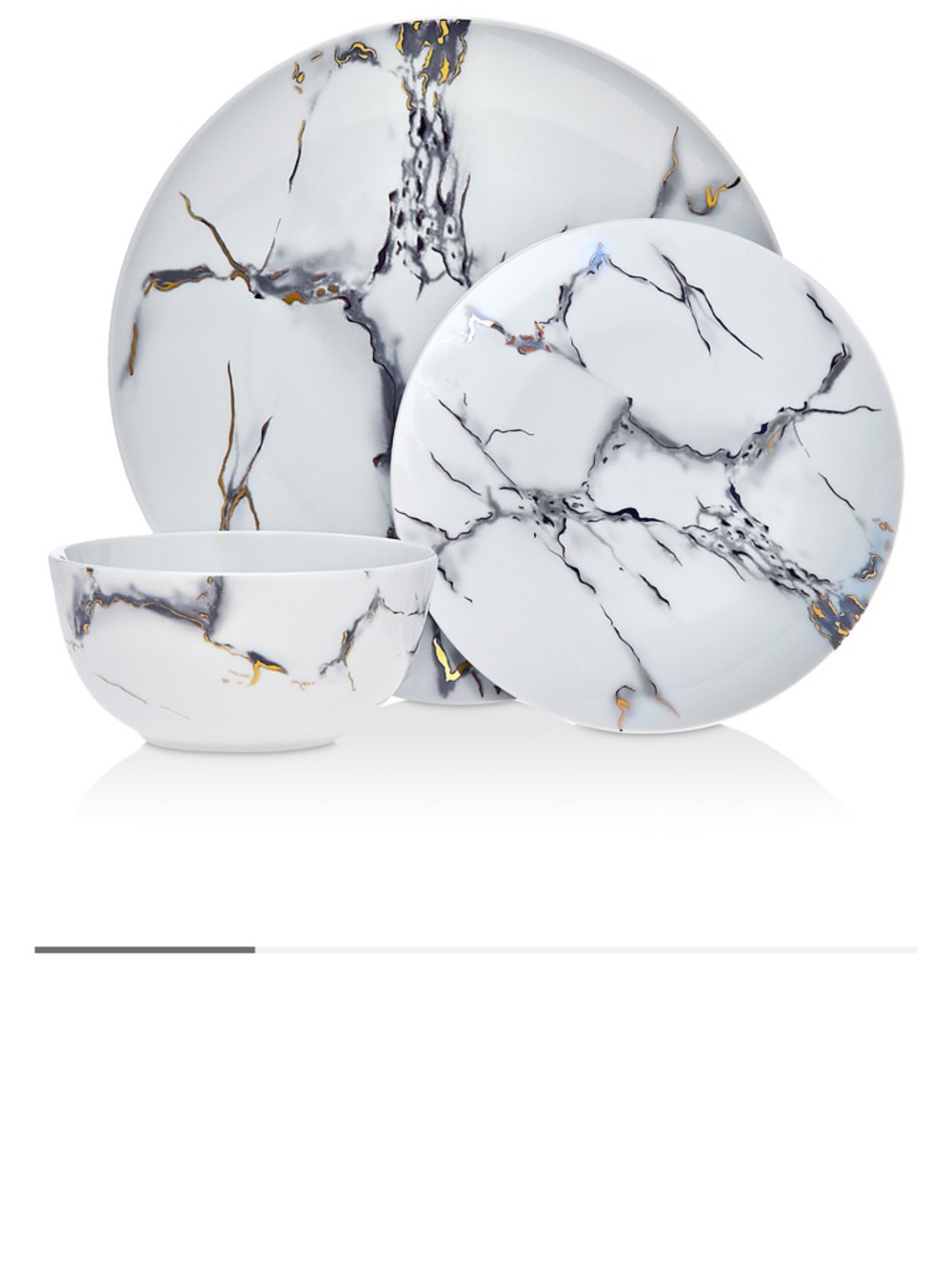 Godinger White Marble Porcelain Dinnerware Set with Gold and Gray Veining